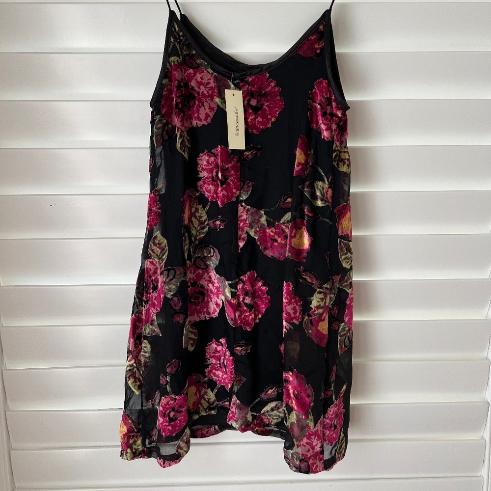 NWT XXS Francesca's Mi Ami Y2K Burnout Velvet Floral Sleeveless Mini Dress Black